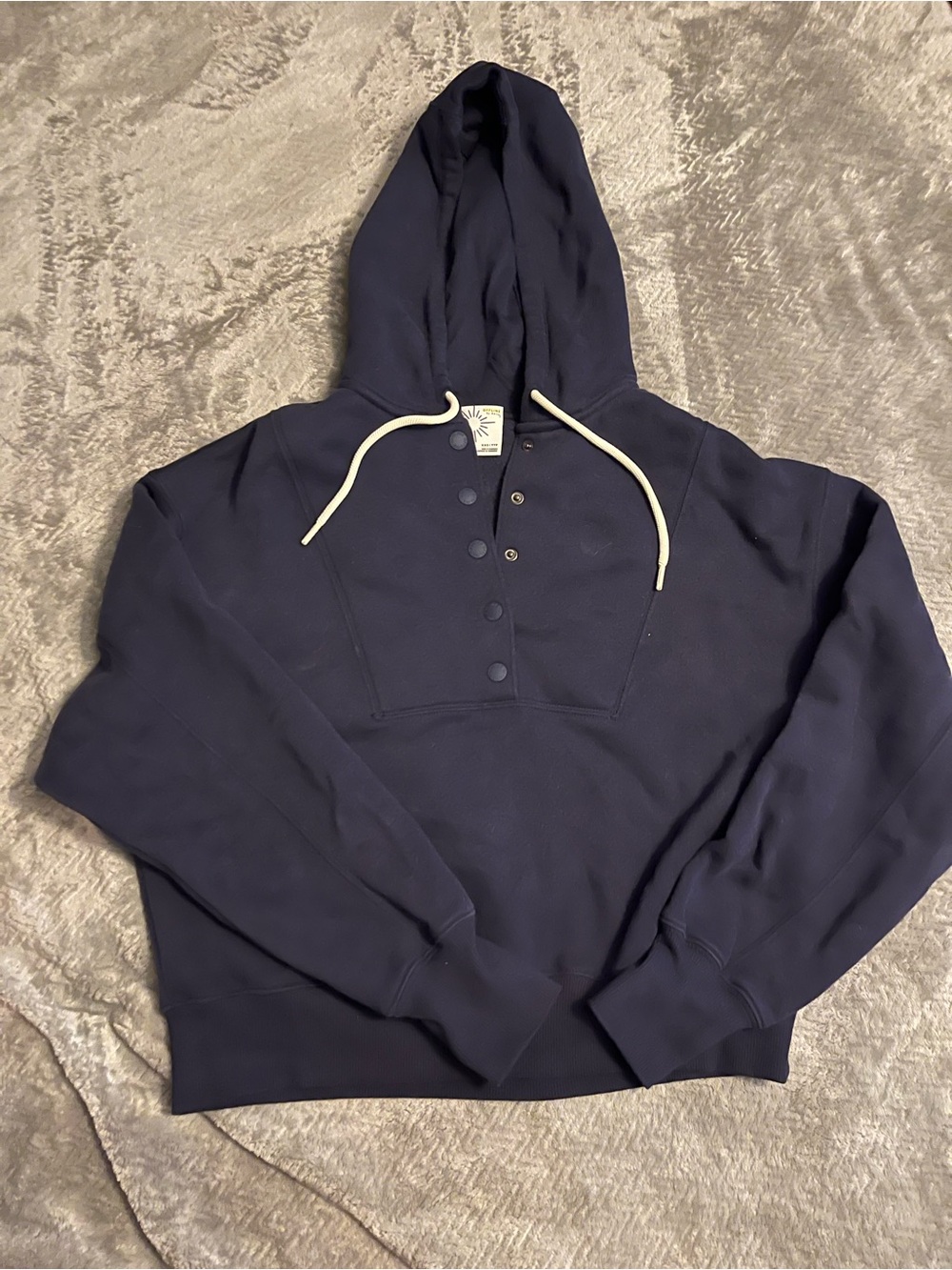 Women's Dark Navy Hooded Pullover with Button Placket